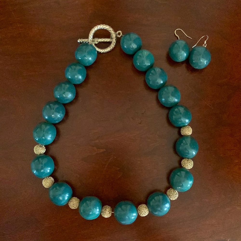 Teal necklace and earring set